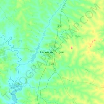 Ferkéssédougou topographic map, elevation, terrain