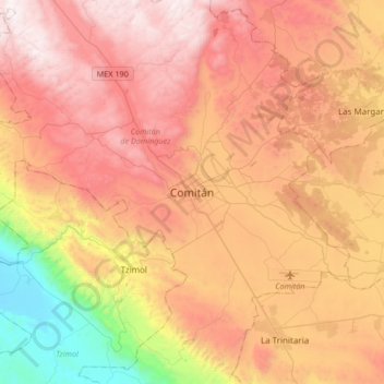 Comitán topographic map, elevation, terrain