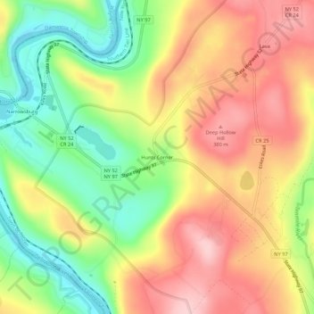 Hunts Corner topographic map, elevation, terrain