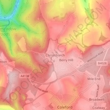 Christchurch topographic map, elevation, terrain