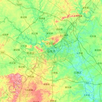 Zigong topographic map, elevation, terrain
