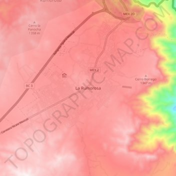 La Rumorosa topographic map, elevation, terrain