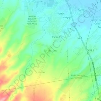 Pandatung topographic map, elevation, terrain