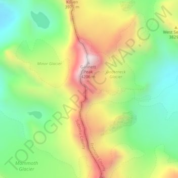 Wind River Range topographic map, elevation, terrain