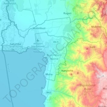 Bujumbura topographic map, elevation, terrain