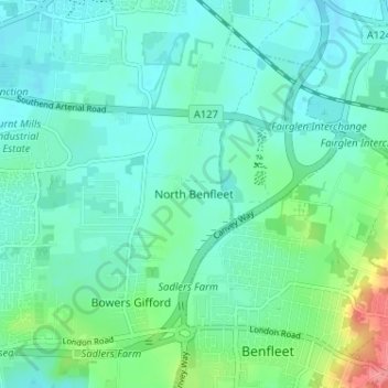 North Benfleet topographic map, elevation, terrain