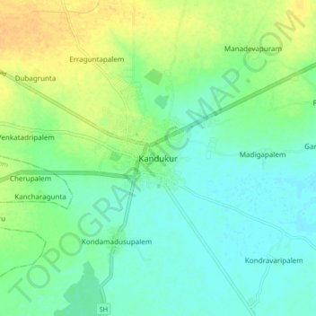 Kandukur topographic map, elevation, terrain