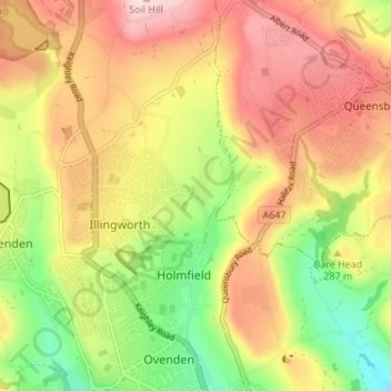 Holdsworth topographic map, elevation, terrain