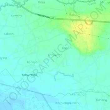 Konyango topographic map, elevation, terrain