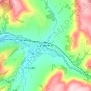 Llanbrynmair topographic map, elevation, terrain