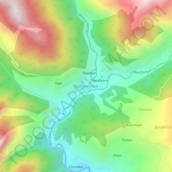 Budha Kedar topographic map, elevation, terrain