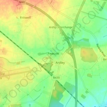 Fewcott topographic map, elevation, terrain