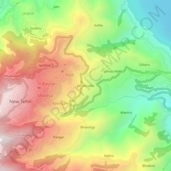 pInola talla topographic map, elevation, terrain