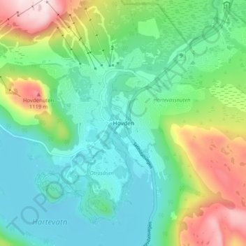 Hovden topographic map, elevation, terrain