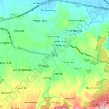 Tulis topographic map, elevation, terrain