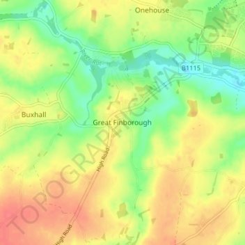 Great Finborough topographic map, elevation, terrain