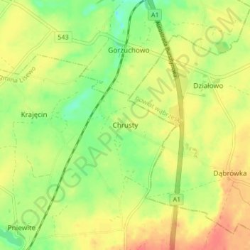Chrusty topographic map, elevation, terrain