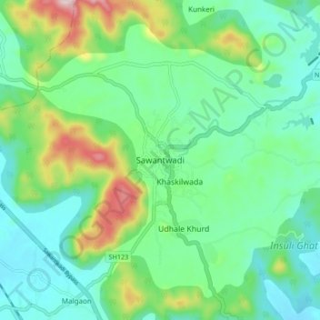 Sawantwadi topographic map, elevation, terrain