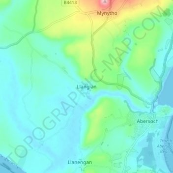 Llangïan topographic map, elevation, terrain