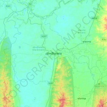 Moulvibazar topographic map, elevation, terrain