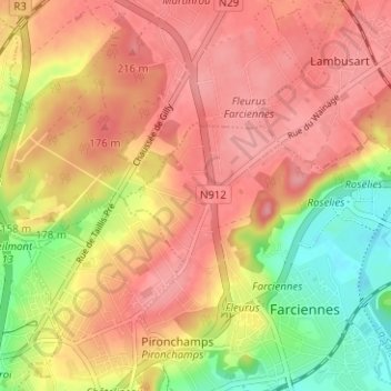 Wainage topographic map, elevation, terrain