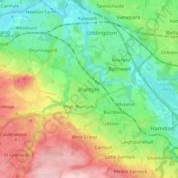 Blantyre topographic map, elevation, terrain