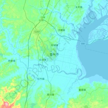 Leizhou topographic map, elevation, terrain