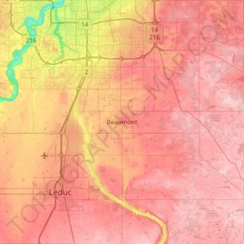 Beaumont topographic map, elevation, terrain