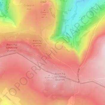 Pwll-du topographic map, elevation, terrain