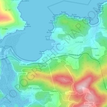 O Vicedo topographic map, elevation, terrain
