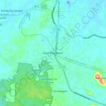 Kota Padawan topographic map, elevation, terrain