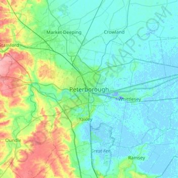 Peterborough topographic map, elevation, terrain
