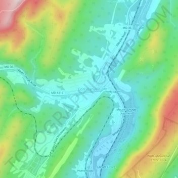 Corriganville topographic map, elevation, terrain