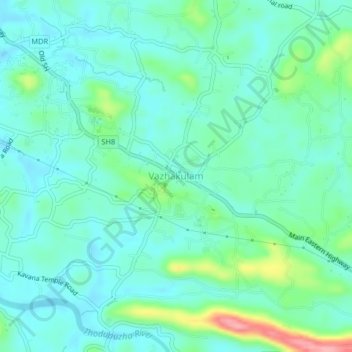 Vazhakulam topographic map, elevation, terrain