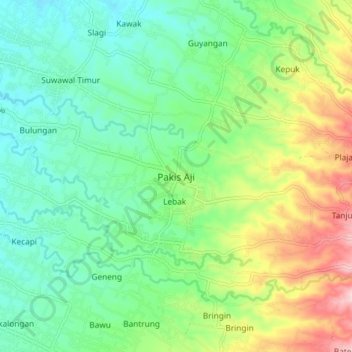 Pakis Aji topographic map, elevation, terrain