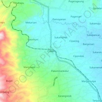 Ciawi topographic map, elevation, terrain