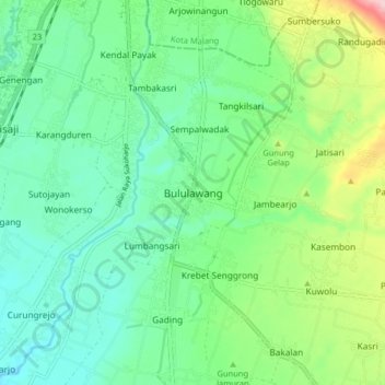 Bululawang topographic map, elevation, terrain