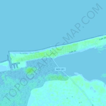 Sisal topographic map, elevation, terrain