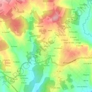 Chinelo topographic map, elevation, terrain