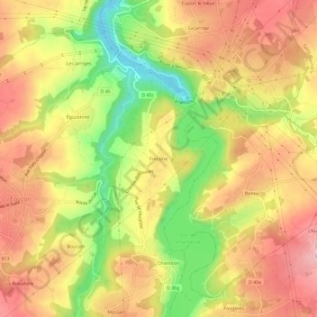 Fressine topographic map, elevation, terrain