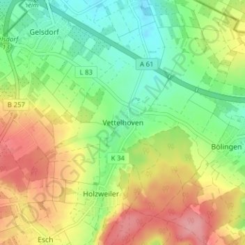 Vettelhoven topographic map, elevation, terrain