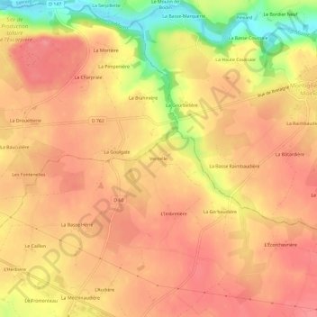 Vernelle topographic map, elevation, terrain