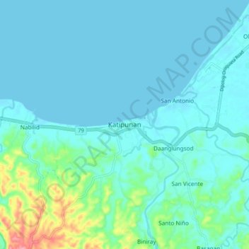 Katipunan topographic map, elevation, terrain