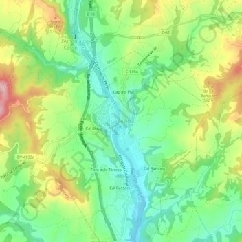 Gironella topographic map, elevation, terrain
