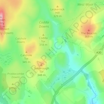 Codda topographic map, elevation, terrain