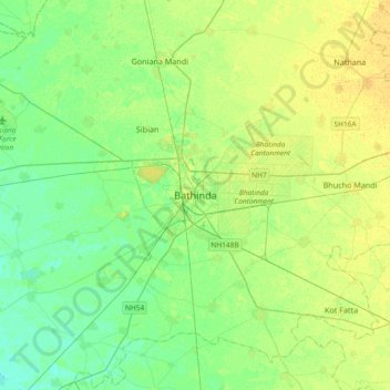 Bathinda topographic map, elevation, terrain