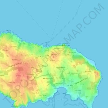 Kermoël topographic map, elevation, terrain