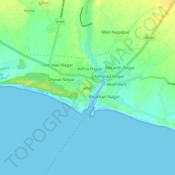 Mandvi topographic map, elevation, terrain