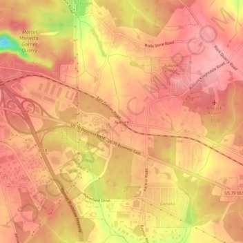 Auburn topographic map, elevation, terrain