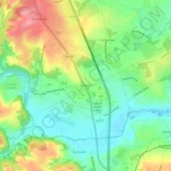 Orefield topographic map, elevation, terrain